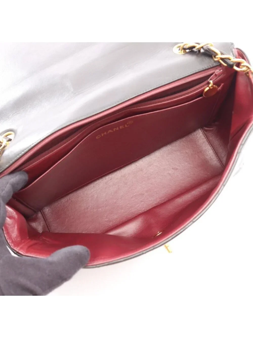 Chanel Shoulder Bag Quilted Diana Flap Black Lambskin Chain